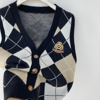 Chaleco Cardigan Cuadrille Estilo Universitario para Primavera y Otoño - Image 7