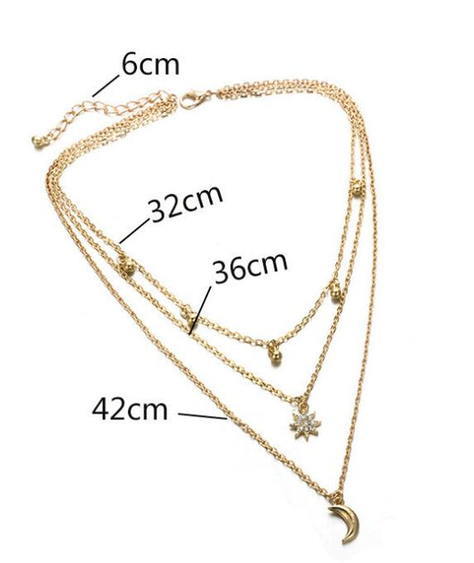 Collar Multicapas Luna y Estrellas Set Cadena para Suéter - Image 6