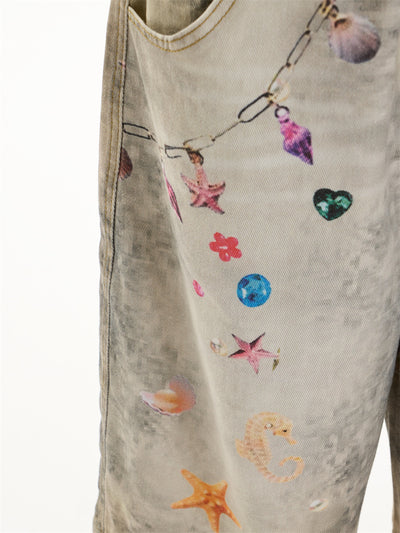 Jeans Anchos Sueltos Estampados Cropped para Mujer - Image 11