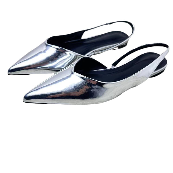 Zapatos Planos Plateados con Efecto Pintura y Correa Trasera