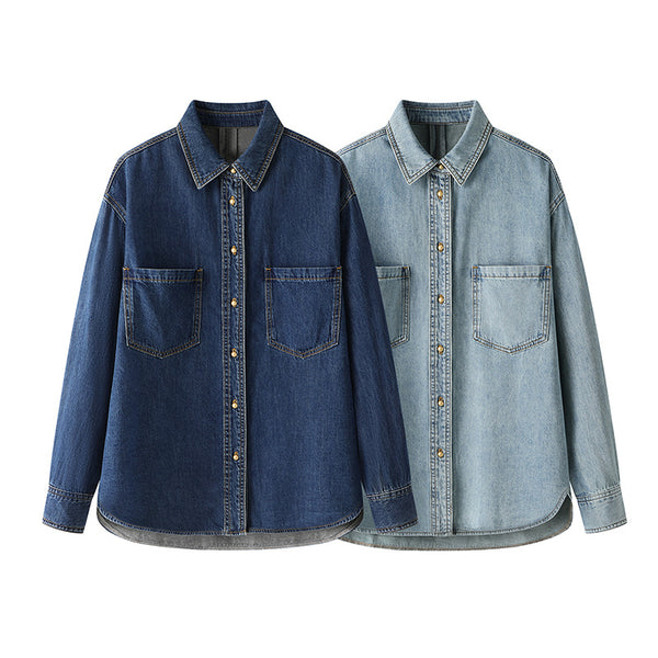 Camisa Minimalista Azul Denim para Commute Diario