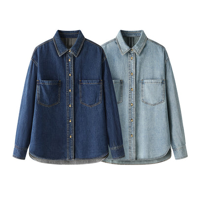 Camisa Minimalista Azul Denim para Commute Diario