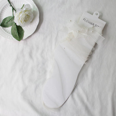 Calcetines de Malla Transparente con Moño y Perlas - Image 7