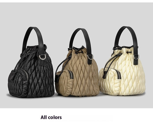 Bolso de Hombro Acolchado Nylon con Cordón y Diseño Rombo - Image 7