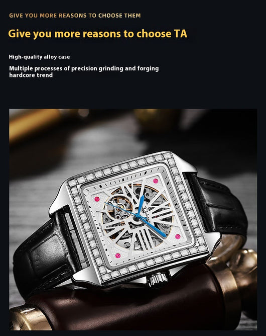 Reloj Automático de Diseño Cuadrado con Diamantes - Image 14