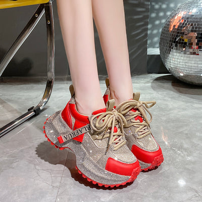 Tenis Deportivos Brillantes con Lentejuelas, Diseño Plateado y Rojo con Cristales - Image 29
