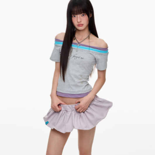 Blusa Estampada con Strass de Un Hombro y Manga Corta