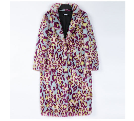 Abrigo de Piel Estampado Leopardo Mujer Largo Slim Invierno