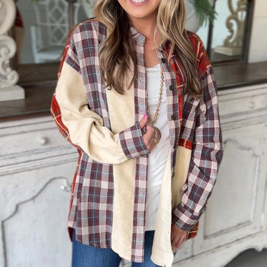 Chaqueta Patchwork de Pana a Cuadros - Estilo Europeo Otoño Invierno