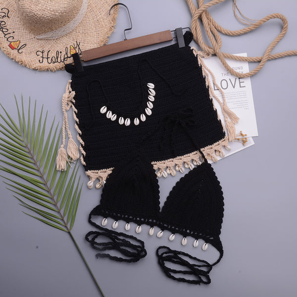 Traje de Baño Mujer Playa Diseño Artesanal Conchitas Cordones Laterales Escote - Image 6