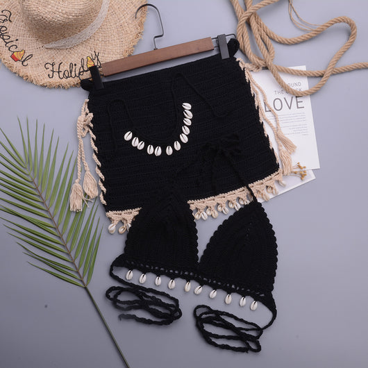 Traje de Baño Mujer Playa Diseño Artesanal Conchitas Cordones Laterales Escote - Image 6