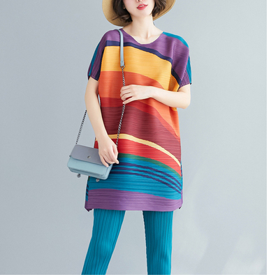 Blusa Coreana Oversize Rayas Arcoíris Talla Grande