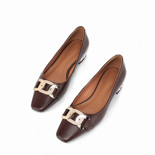 Zapato de Cuero con Hebilla Metálica y Punta Cuadrada Perla - Image 5