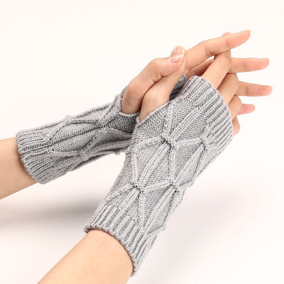 Guantes de Lana Tejida sin Dedos con Diseño Rombo para Abrigar - Image 14