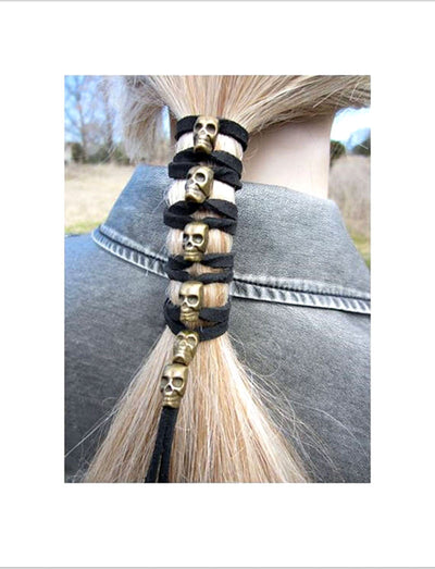 Red velvet rope with six silver-colored skull beads, ideal for DIY hair accessories or crafting projects. - Image 7