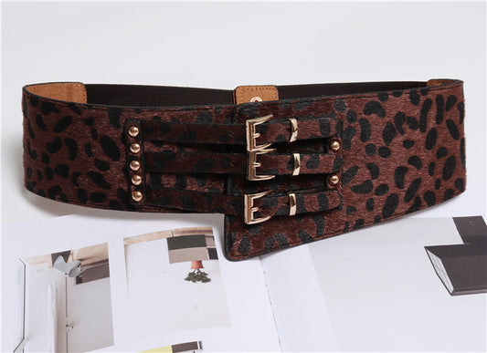 Cinturón de Leopardo Irregular con Crin de Caballo - Diseño Versátil Tres Hebillas - Image 2