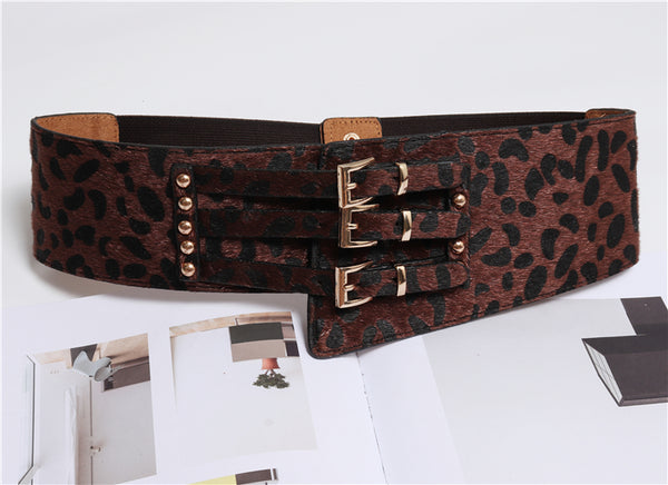 Cinturón de Leopardo Irregular con Crin de Caballo - Diseño Versátil Tres Hebillas