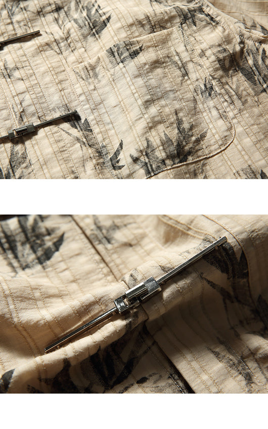 Camisa de Manga Corta con Nudos Chinos y Estampado de Hojas de Bambú - Image 7