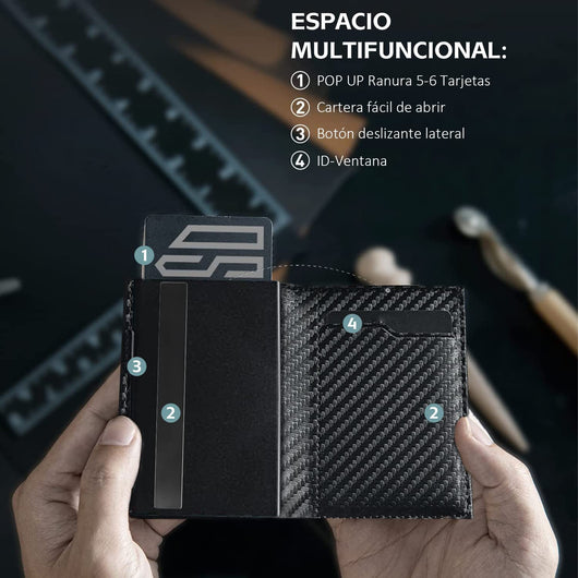Billetera Inteligente de Fibra de Carbono con Bloqueo RFID y Múltiples Compartimentos - Image 3