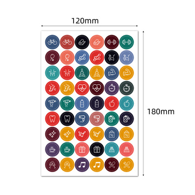 Colorful planner sticker sheet with labels for Scripture Study, Weekly Spending, and Work, featuring various shapes. - Image 7