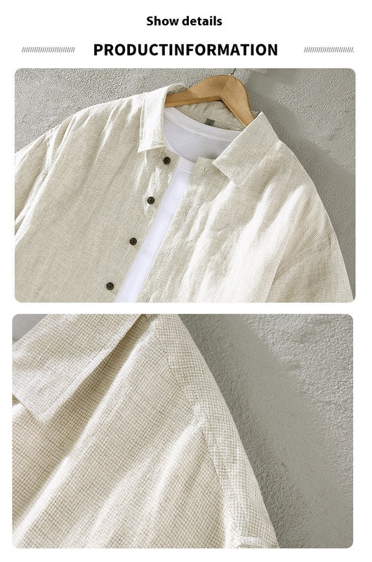 Camisa de Lino Cuadriculada Tejida para Hombre - Manga Corta - Image 15