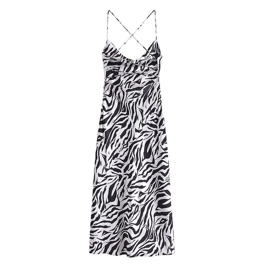 Vestido Slip Ajustado con Estampado Animal Print Blanco y Negro - Image 2