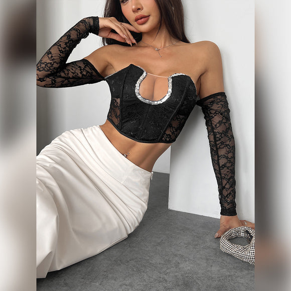 Blusa Elegante Escote Bardot Manga Larga sin Espalda