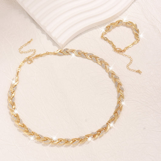 Juego de Collar y Pulsera de Hoja de Cristal con Rhinestones - Joyería Elegante para Mujer - Image 5