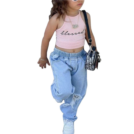 Conjunto Infantil de Dos Piezas: Chaleco y Jeans Rotos - Image 3