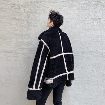 Chaqueta de Lana de Cordero y Algodón con Cuello Mao Oversized para Hombre - Image 8