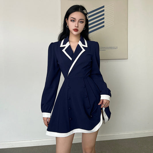 Vestido Camisero con Cuello Contraste y Mangas Largas para Mujer