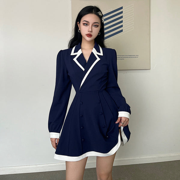 Vestido Camisero con Cuello Contraste y Mangas Largas para Mujer