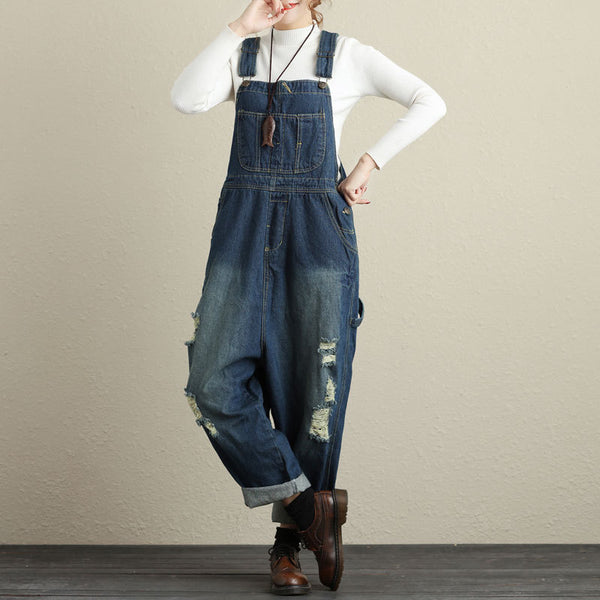 Mono Vintage con Tirantes de Denim Rasgado - Talla Grande