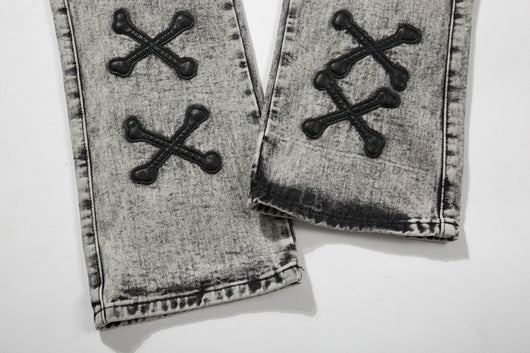 Jeans Slim Fit Gris Lavado con Parche de Calavera - Estilo Urban - Image 12