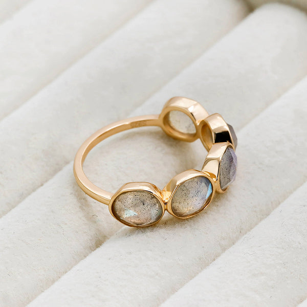 Anillo Labradorita Vintage Francés Plata 925 y Oro 14K - Image 5