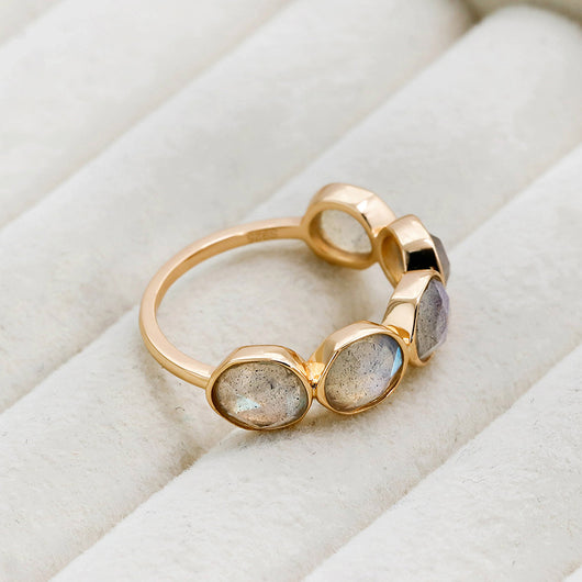 Anillo Labradorita Vintage Francés Plata 925 y Oro 14K - Image 5