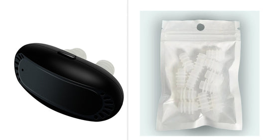 Black intelligent infrared nasal relief device with two translucent nasal probes, shown at an angle. - Image 17