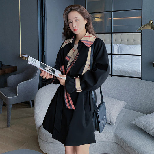 Chaqueta Cortavientos Cuadros Suelta para Mujer con Costuras Decorativas