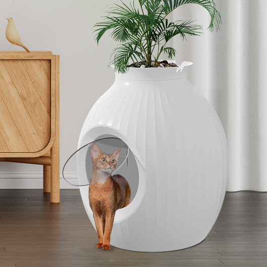 Arenero Cerrado Estilo Maceta con Diseño Amplio y Desodorizante