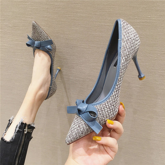 Tacones Stiletto Puntiagudos con Moño de Cuero para Mujer - Image 9