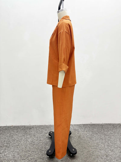 Conjunto de Dos Piezas: Camisa Suelta con Solapa y Pantalón Recto de Talle Alto - Image 9