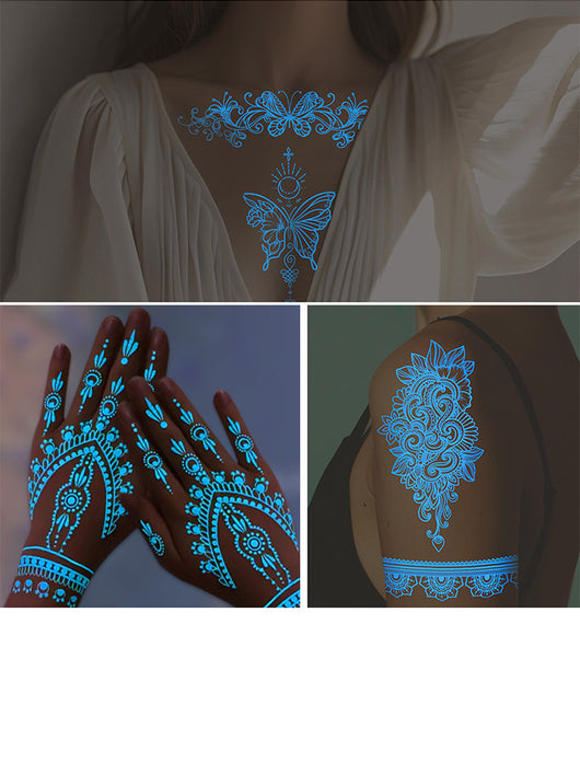 Tatuajes Temporales de Henna Fluorescentes - Diseños de Encaje para Manos y Brazos - Image 12