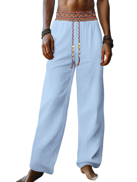 Pantalones de Lino Retro con Parches para Hombre - Image 5