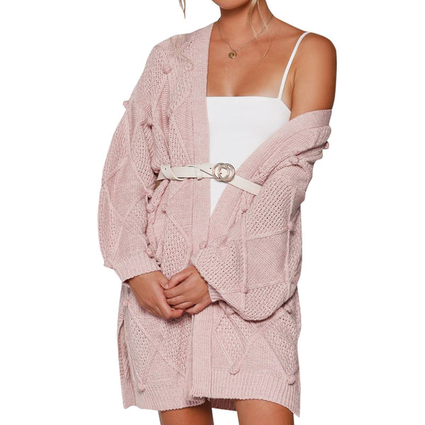 Cardigan de Lana Tejida Mujer Largo Holgado con Cintura Definida