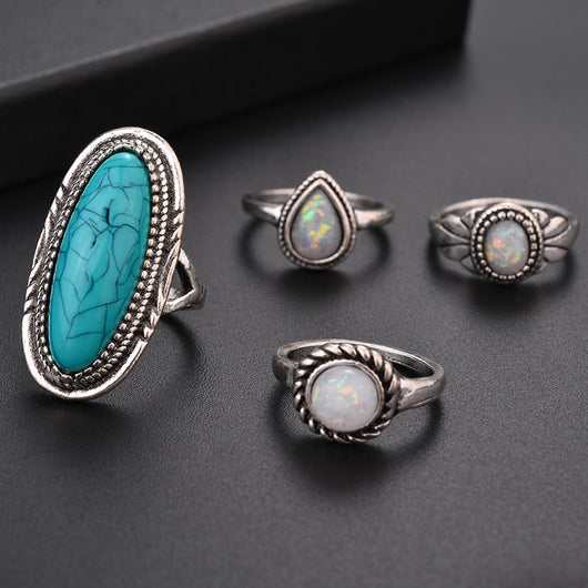 Anillo de Ocho Piezas con Gema y Hoja Geométrica - Image 7