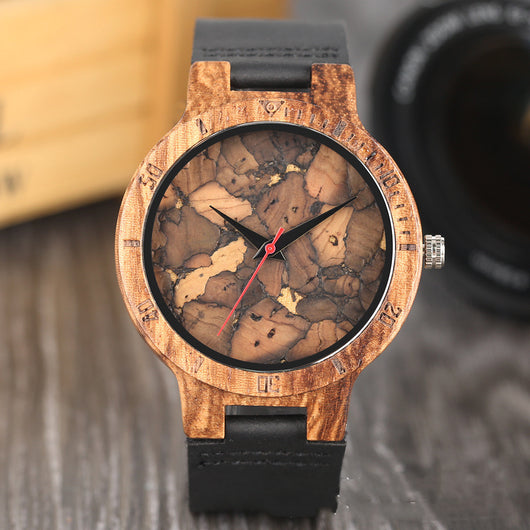Reloj Casual de Madera para Hombre con Esfera de Hoja Tallada - Image 2
