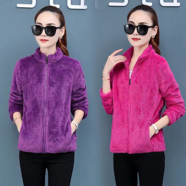 Chaqueta de Polar Reversible para Mujer - Abrigo Cardigan Otoño Invierno