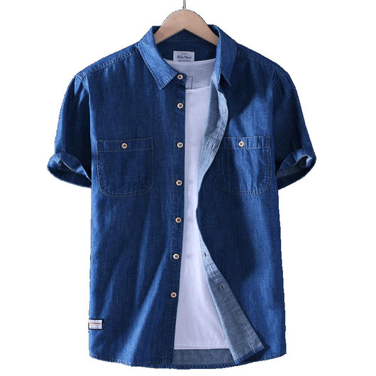 Camisa Casual de Algodón Lavado para Hombre - Manga Corta Ligera Color Sólido - Image 2