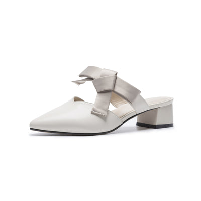 Pantuflas Tipo Mocasín con Moño y Tacón Grueso Punta Afilada para Mujer - Image 10