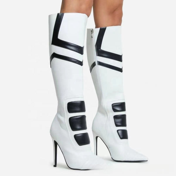 Botas Largas Bicolor para Mujer - Estilo Minimalista Negro y Blanco - Image 3